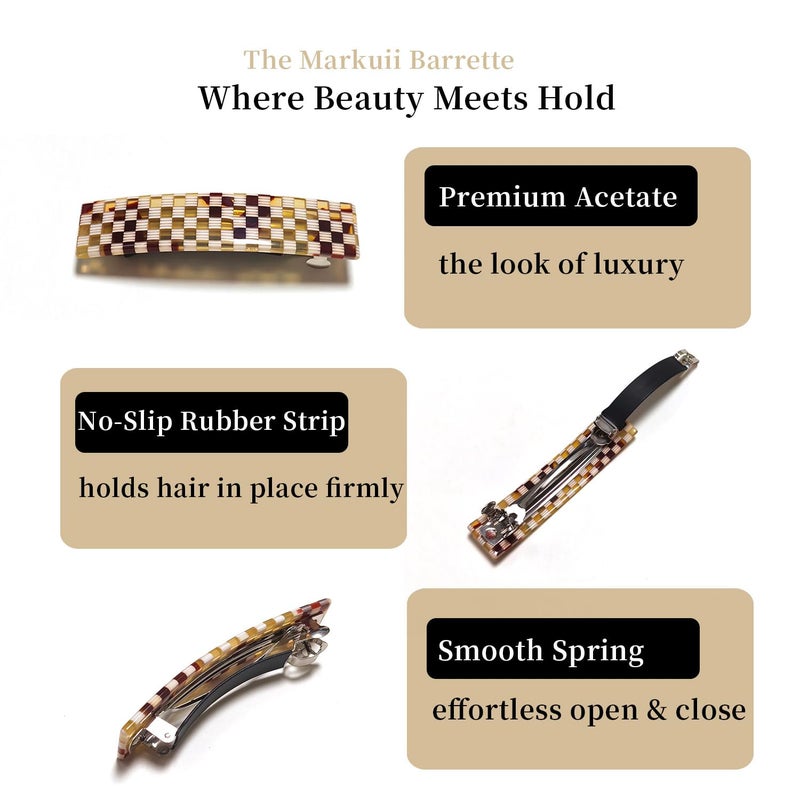 Markuii Hair Barrette for Women No Slip Acetate French Medium to Small Hair Barrette Clips for Thin, Short or Fine Hair, 2 Pack - Image 3